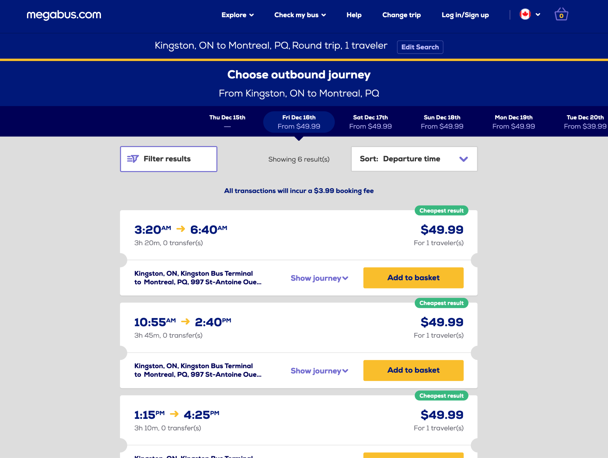 Megabus Tickets Page